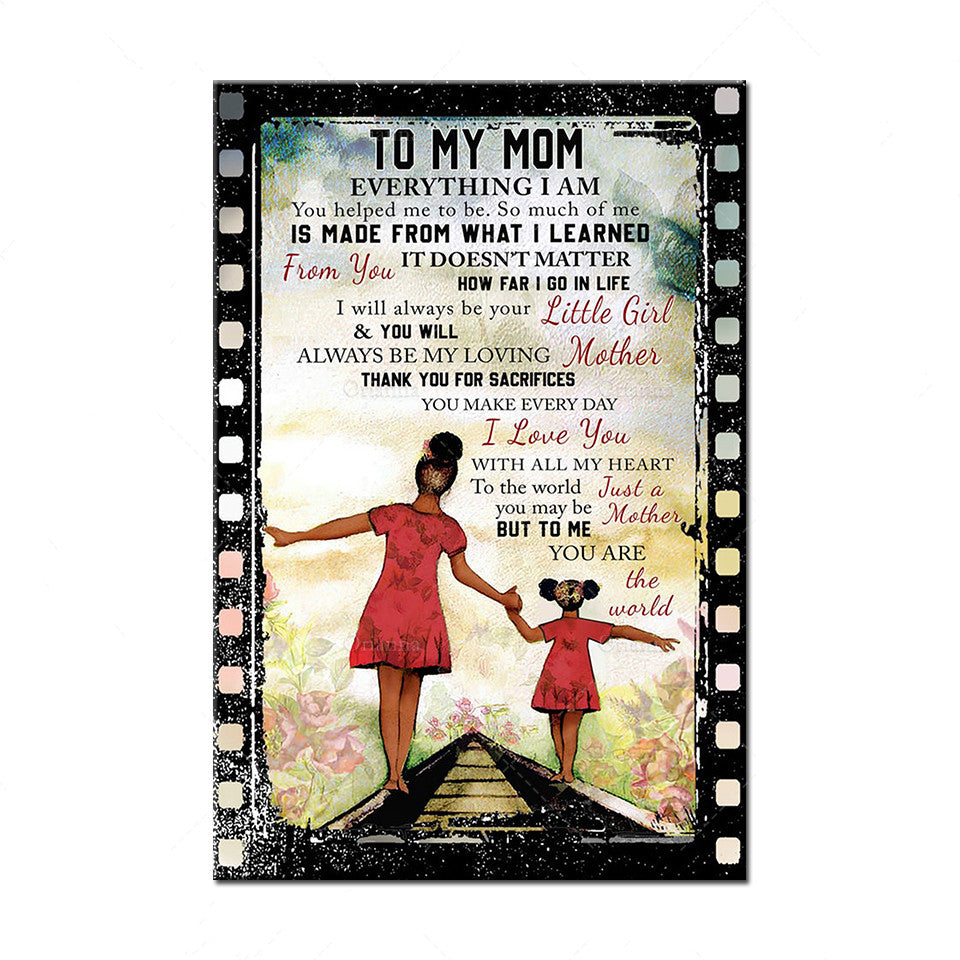 Black Canvas Art Mother And Daughter All I Am You Help Me Be A Poster African Family Art Painting