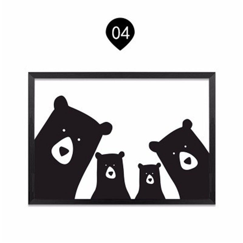 Nordic Modern Black And White Cartoon Bear Family Art Painting Core