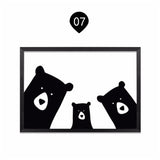 Nordic Modern Black And White Cartoon Bear Family Art Painting Core