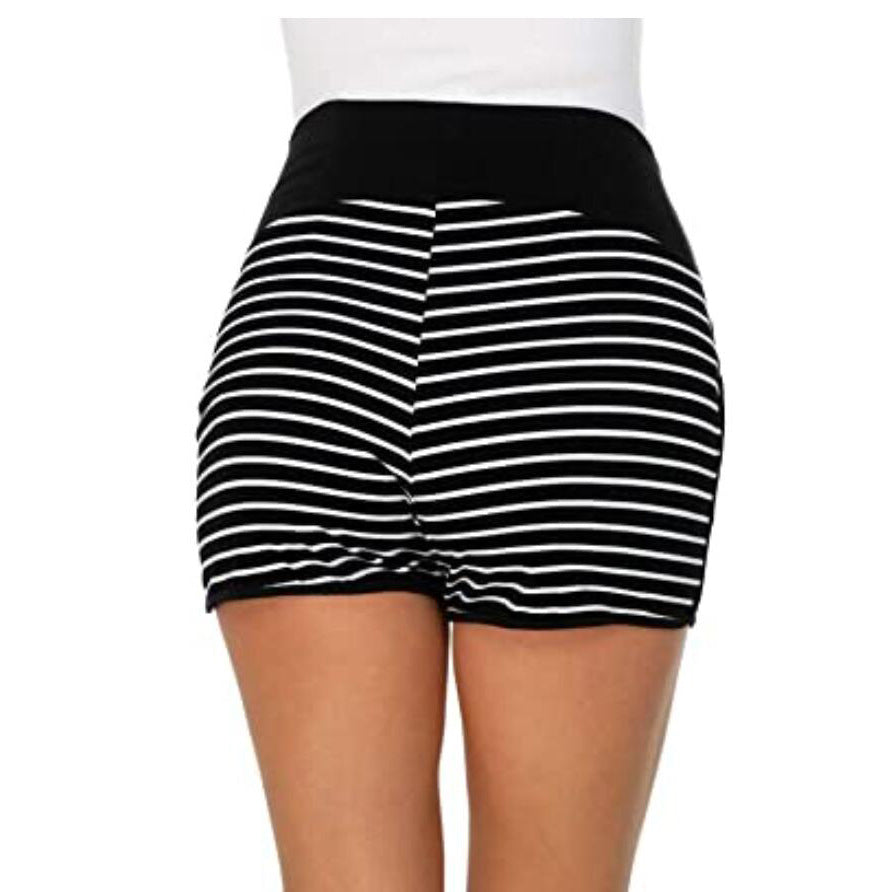 Women's Maternity Shorts Casual Elastic Waist Striped Maternity Belt Pockets