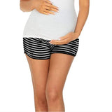 Women's Maternity Shorts Casual Elastic Waist Striped Maternity Belt Pockets